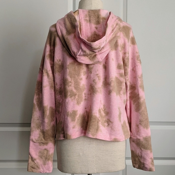 Chaser Hoodie Cashmere Blend Tie Dye Cropped Pullover Pink Olive M NWT - Picture 7 of 14